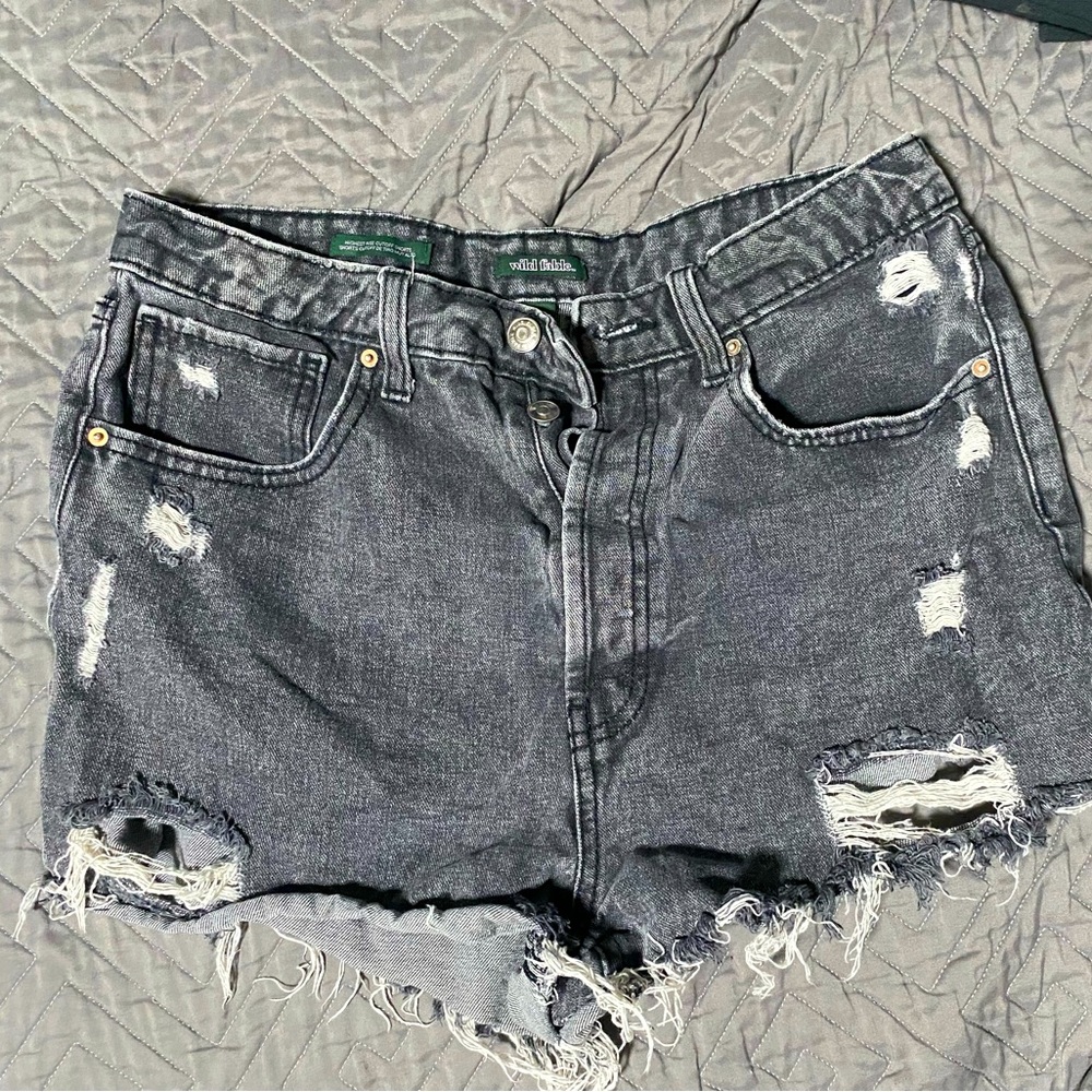 Black Distressed Denim Shorts